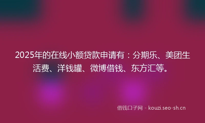 2025年的在线小额贷款申请有：分期乐、美团生活费、洋钱罐、微博借钱、东方汇等。