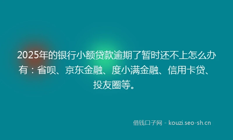 2025年的银行小额贷款逾期了暂时还不上怎么办有:省呗、京东金融、度小满金融、信用卡贷、投友圈等。