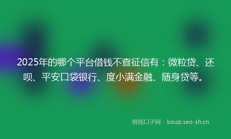 2025年的哪个平台借钱不查征信有：微粒贷、还呗、平安口袋银行、度小满金融、随身贷等。