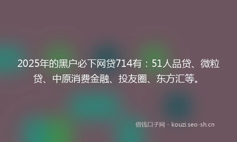 2025年的黑户必下网贷714有：51人品贷、微粒贷、中原消费金融、投友圈、东方汇等。