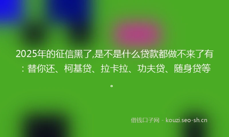 2025年的征信黑了,是不是什么贷款都做不来了有：替你还、柯基贷、拉卡拉、功夫贷、随身贷等。