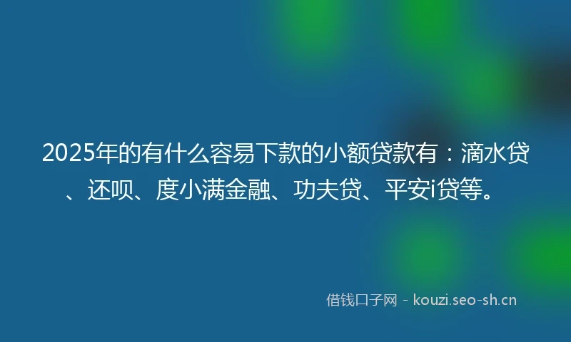 2025年的有什么容易下款的小额贷款有：滴水贷、还呗、度小满金融、功夫贷、平安i贷等。