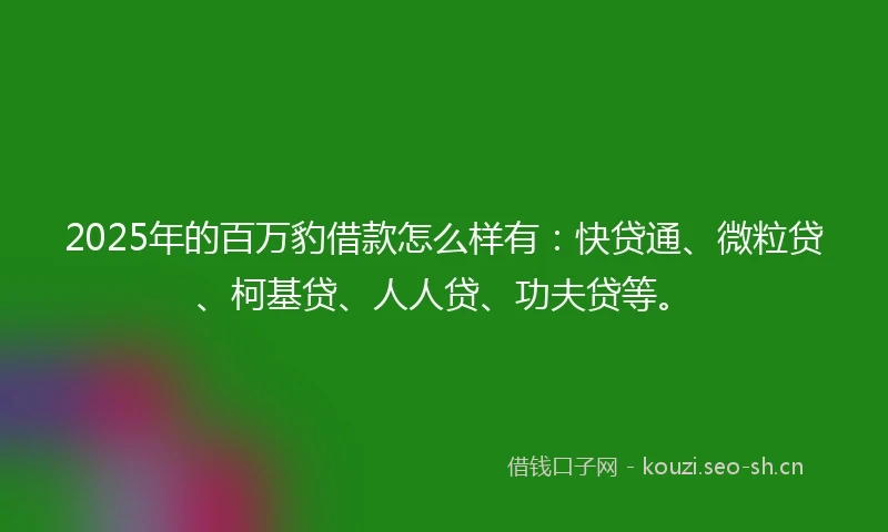 2025年的百万豹借款怎么样有：快贷通、微粒贷、柯基贷、人人贷、功夫贷等。
