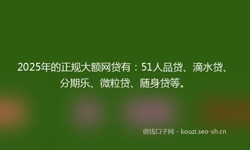 2025年的正规大额网贷有：51人品贷、滴水贷、分期乐、微粒贷、随身贷等。