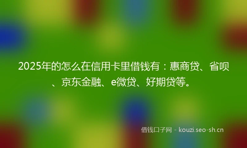 2025年的怎么在信用卡里借钱有：惠商贷、省呗、京东金融、e微贷、好期贷等。