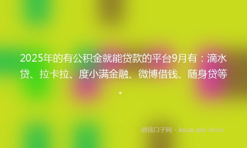 2025年的有公积金就能贷款的平台9月有：滴水贷、拉卡拉、度小满金融、微博借钱、随身贷等。