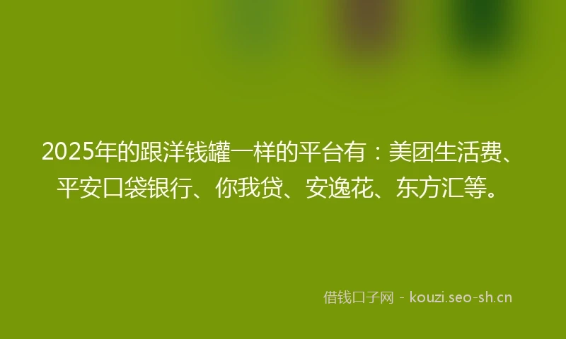 2025年的跟洋钱罐一样的平台有：美团生活费、平安口袋银行、你我贷、安逸花、东方汇等。