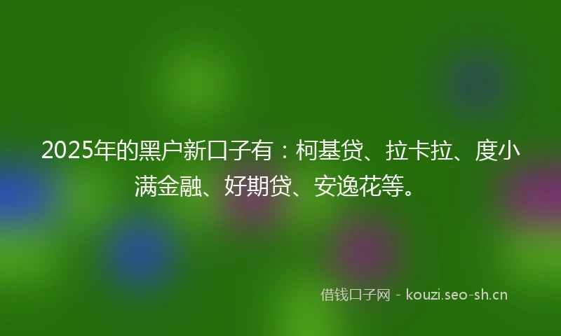 2025年的黑户新口子有：柯基贷、拉卡拉、度小满金融、好期贷、安逸花等。