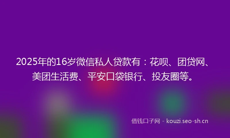 2025年的16岁微信私人贷款有：花呗、团贷网、美团生活费、平安口袋银行、投友圈等。