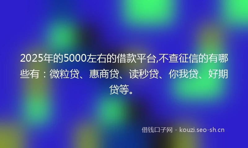 2025年的5000左右的借款平台,不查征信的有哪些有：微粒贷、惠商贷、读秒贷、你我贷、好期贷等。