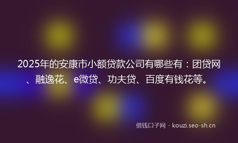 2025年的安康市小额贷款公司有哪些有：团贷网、融逸花、e微贷、功夫贷、百度有钱花等。
