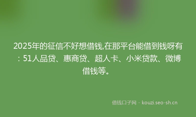2025年的征信不好想借钱,在那平台能借到钱呀有：51人品贷、惠商贷、超人卡、小米贷款、微博借钱等。