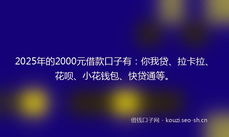 2025年的2000元借款口子有：你我贷、拉卡拉、花呗、小花钱包、快贷通等。