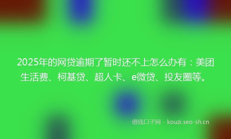 2025年的网贷逾期了暂时还不上怎么办有：美团生活费、柯基贷、超人卡、e微贷、投友圈等。