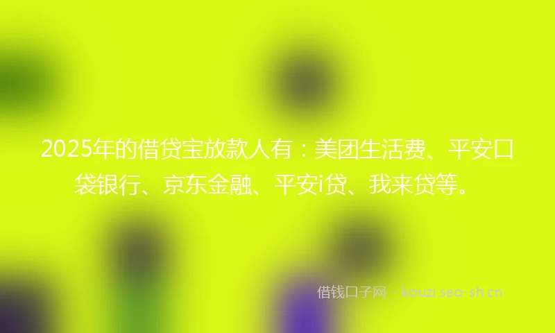 2025年的借贷宝放款人有：美团生活费、平安口袋银行、京东金融、平安i贷、我来贷等。