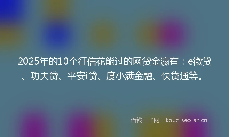 2025年的10个征信花能过的网贷金瀛有：e微贷、功夫贷、平安i贷、度小满金融、快贷通等。