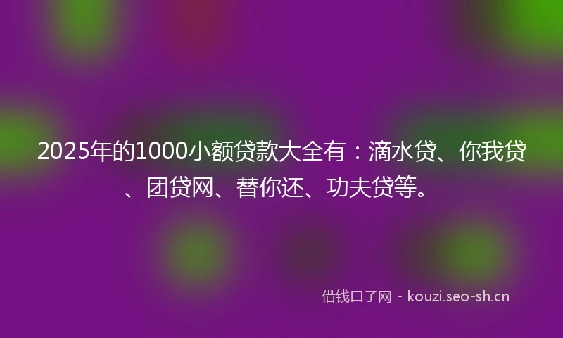2025年的1000小额贷款大全有：滴水贷、你我贷、团贷网、替你还、功夫贷等。