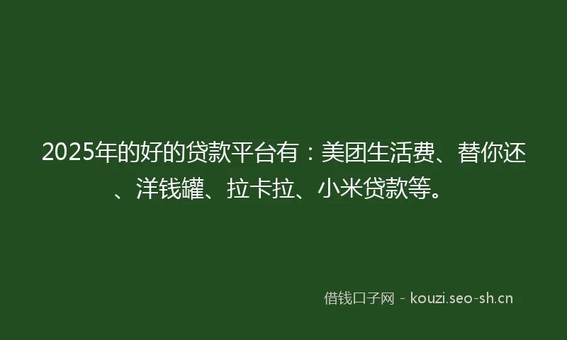 2025年的好的贷款平台有：美团生活费、替你还、洋钱罐、拉卡拉、小米贷款等。