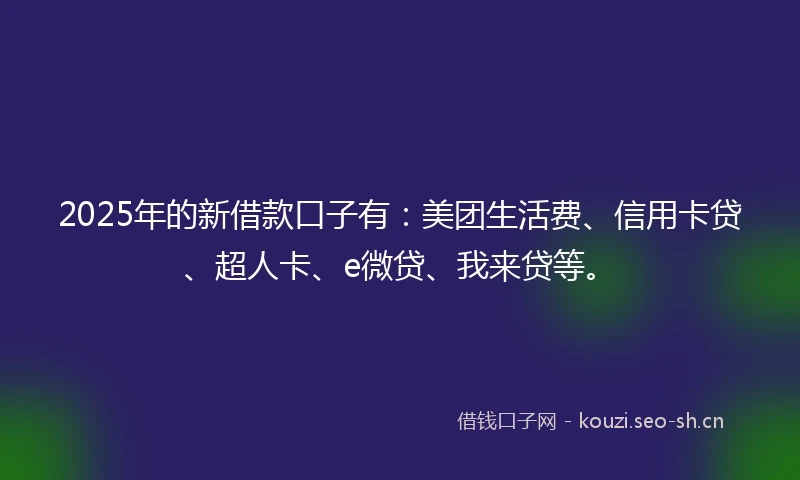 2025年的新借款口子有：美团生活费、信用卡贷、超人卡、e微贷、我来贷等。