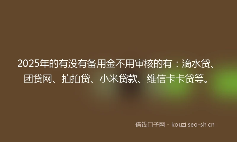2025年的有没有备用金不用审核的有：滴水贷、团贷网、拍拍贷、小米贷款、维信卡卡贷等。