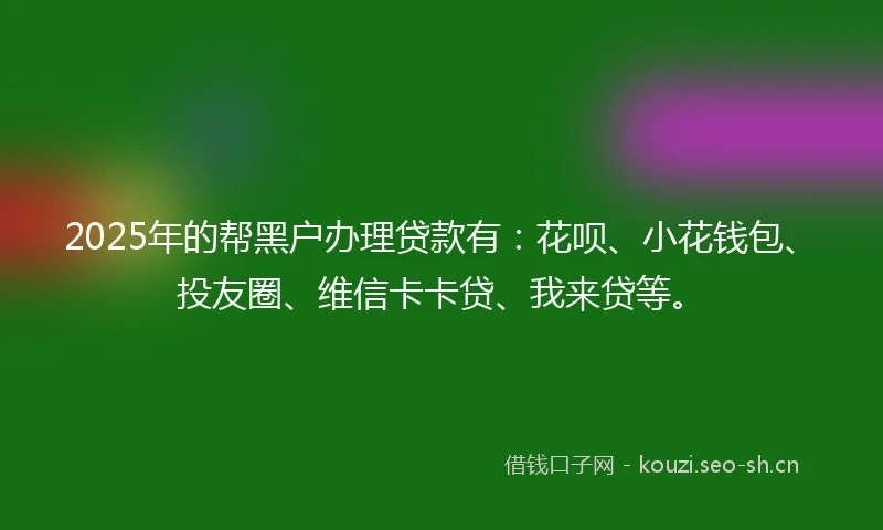 2025年的帮黑户办理贷款有：花呗、小花钱包、投友圈、维信卡卡贷、我来贷等。