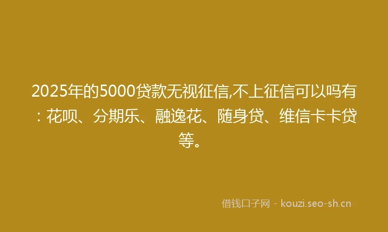 2025年的5000贷款无视征信,不上征信可以吗有：花呗、分期乐、融逸花、随身贷、维信卡卡贷等。
