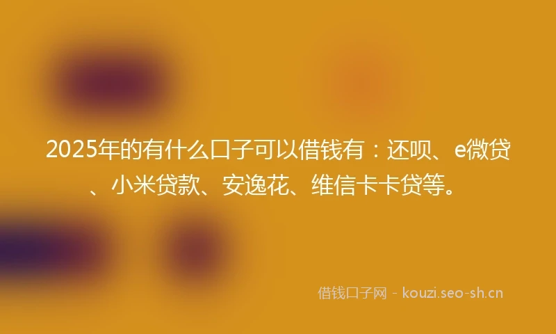 2025年的有什么口子可以借钱有：还呗、e微贷、小米贷款、安逸花、维信卡卡贷等。