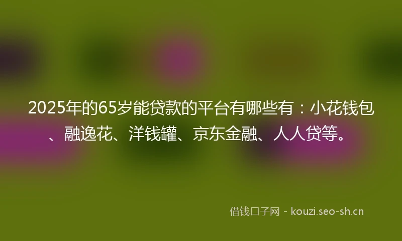 2025年的65岁能贷款的平台有哪些有：小花钱包、融逸花、洋钱罐、京东金融、人人贷等。