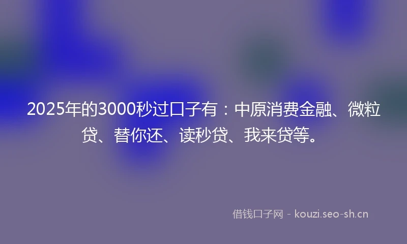 2025年的3000秒过口子有：中原消费金融、微粒贷、替你还、读秒贷、我来贷等。