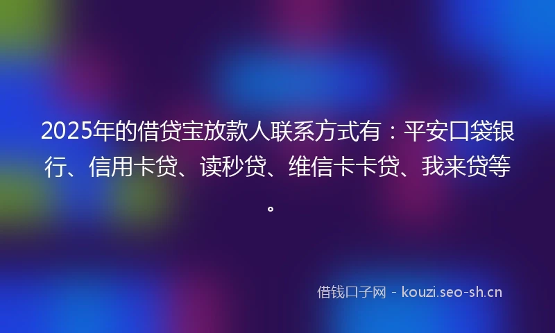 2025年的借贷宝放款人联系方式有：平安口袋银行、信用卡贷、读秒贷、维信卡卡贷、我来贷等。