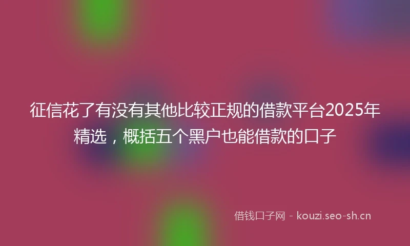 征信花了有没有其他比较正规的借款平台2025年精选，概括五个黑户也能借款的口子