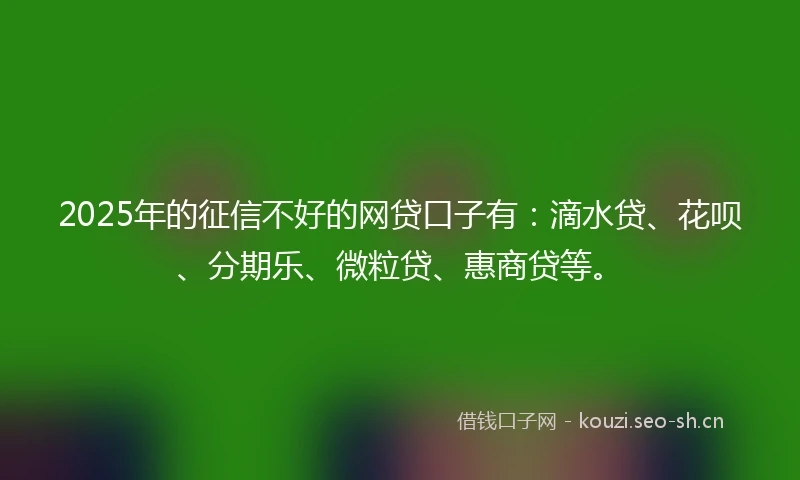 2025年的征信不好的网贷口子有：滴水贷、花呗、分期乐、微粒贷、惠商贷等。