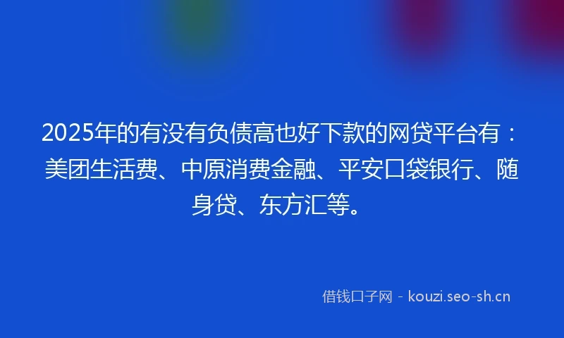 2025年的有没有负债高也好下款的网贷平台有：美团生活费、中原消费金融、平安口袋银行、随身贷、东方汇等。