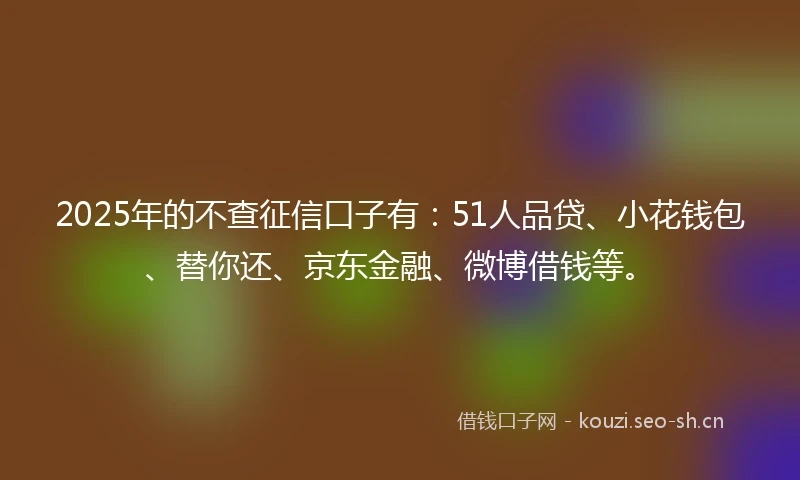 2025年的不查征信口子有：51人品贷、小花钱包、替你还、京东金融、微博借钱等。