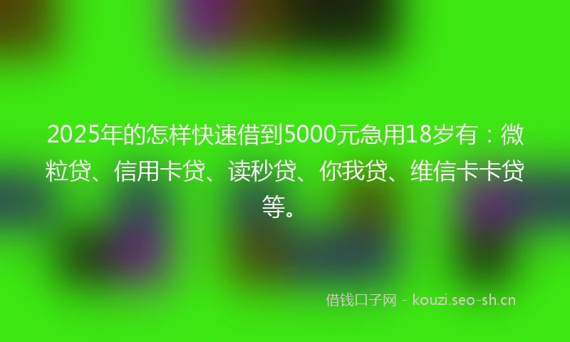 2025年的怎样快速借到5000元急用18岁有：微粒贷、信用卡贷、读秒贷、你我贷、维信卡卡贷等。