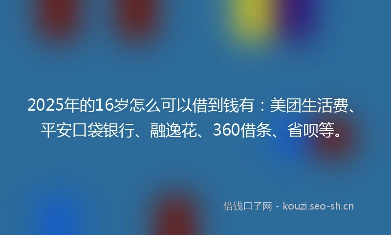 2025年的16岁怎么可以借到钱有：美团生活费、平安口袋银行、融逸花、360借条、省呗等。