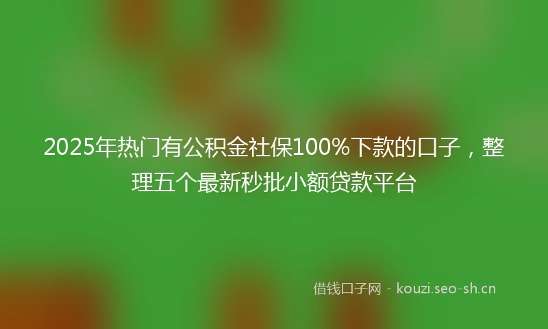 2025年热门有公积金社保100%下款的口子，整理五个最新秒批小额贷款平台