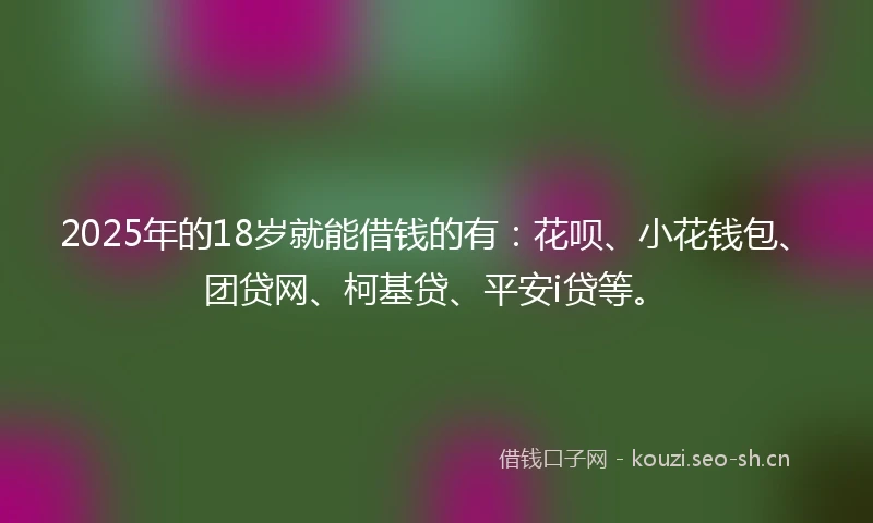 2025年的18岁就能借钱的有：花呗、小花钱包、团贷网、柯基贷、平安i贷等。