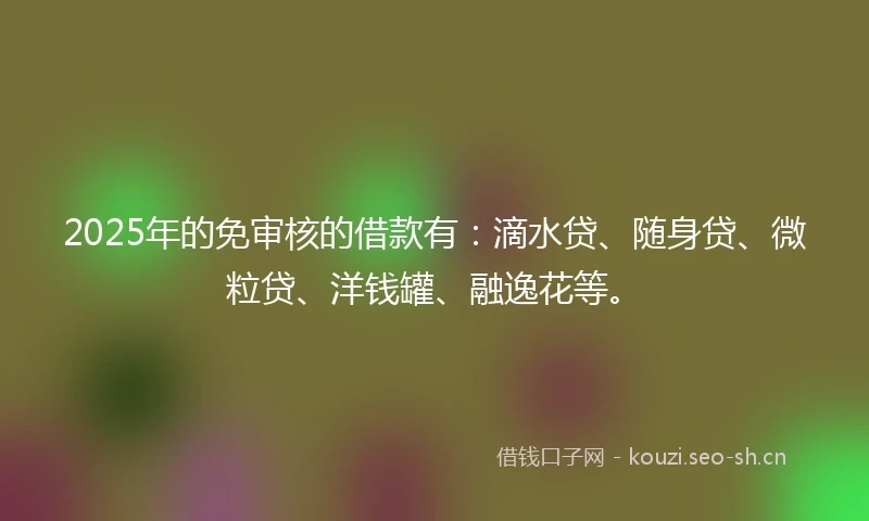 2025年的免审核的借款有：滴水贷、随身贷、微粒贷、洋钱罐、融逸花等。