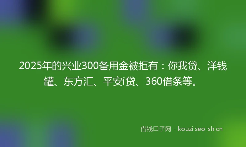 2025年的兴业300备用金被拒有：你我贷、洋钱罐、东方汇、平安i贷、360借条等。
