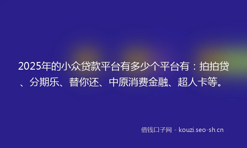 2025年的小众贷款平台有多少个平台有：拍拍贷、分期乐、替你还、中原消费金融、超人卡等。