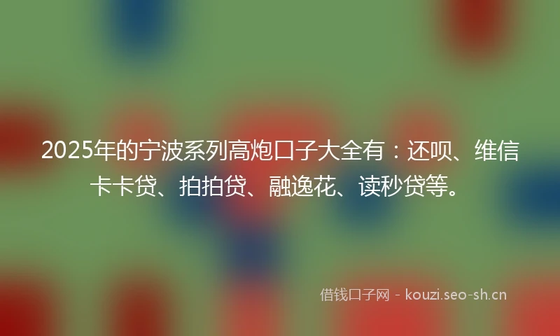 2025年的宁波系列高炮口子大全有：还呗、维信卡卡贷、拍拍贷、融逸花、读秒贷等。