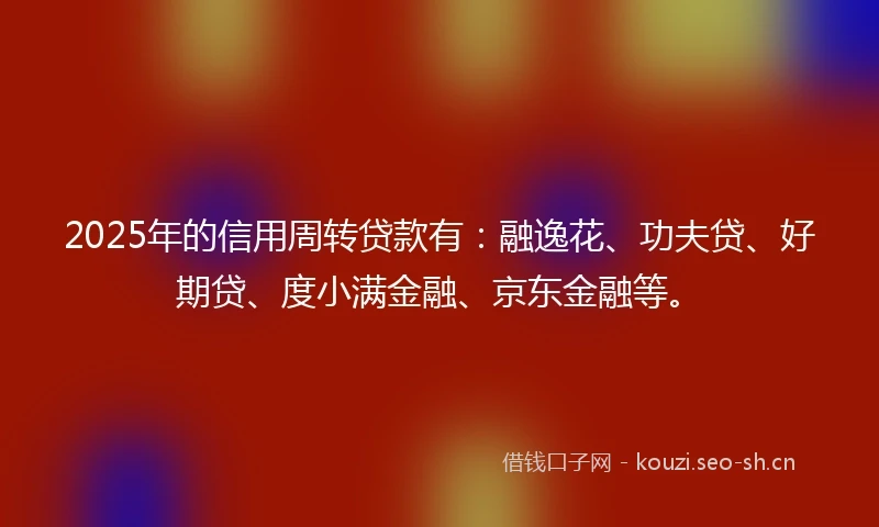 2025年的信用周转贷款有：融逸花、功夫贷、好期贷、度小满金融、京东金融等。