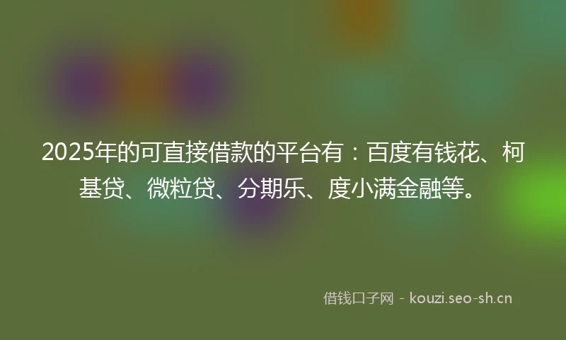 2025年的可直接借款的平台有：百度有钱花、柯基贷、微粒贷、分期乐、度小满金融等。