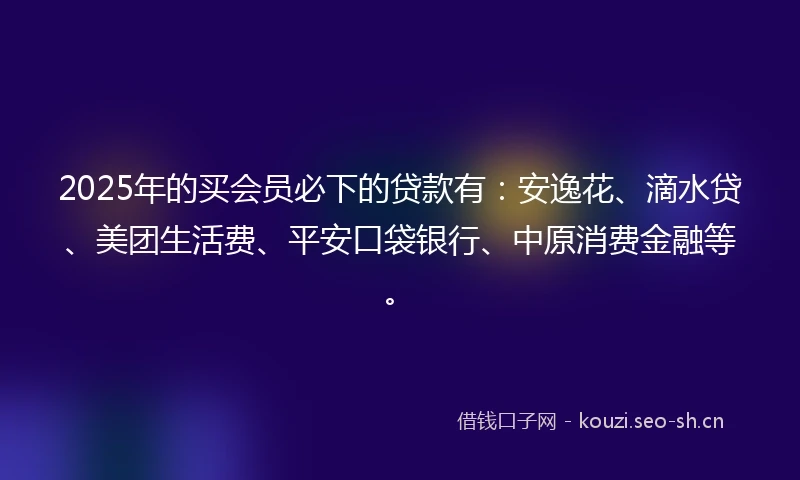 2025年的买会员必下的贷款有：安逸花、滴水贷、美团生活费、平安口袋银行、中原消费金融等。