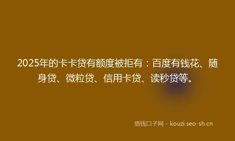 2025年的卡卡贷有额度被拒有：百度有钱花、随身贷、微粒贷、信用卡贷、读秒贷等。