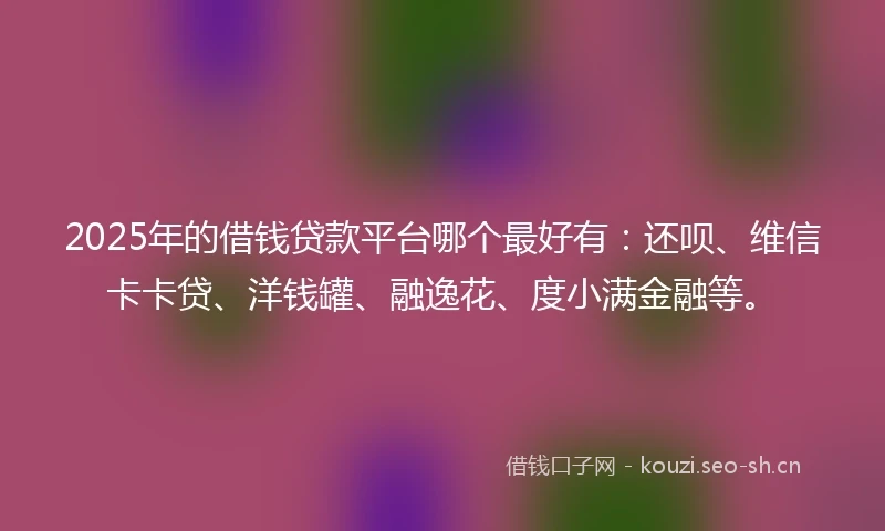 2025年的借钱贷款平台哪个最好有：还呗、维信卡卡贷、洋钱罐、融逸花、度小满金融等。
