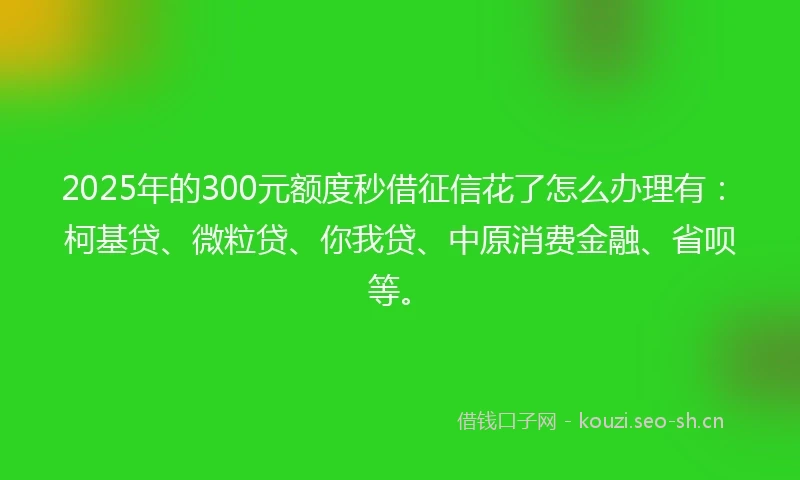 2025年的300元额度秒借征信花了怎么办理有：柯基贷、微粒贷、你我贷、中原消费金融、省呗等。