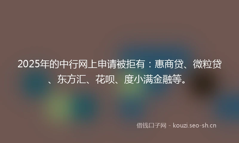 2025年的中行网上申请被拒有：惠商贷、微粒贷、东方汇、花呗、度小满金融等。