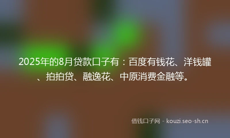 2025年的8月贷款口子有：百度有钱花、洋钱罐、拍拍贷、融逸花、中原消费金融等。